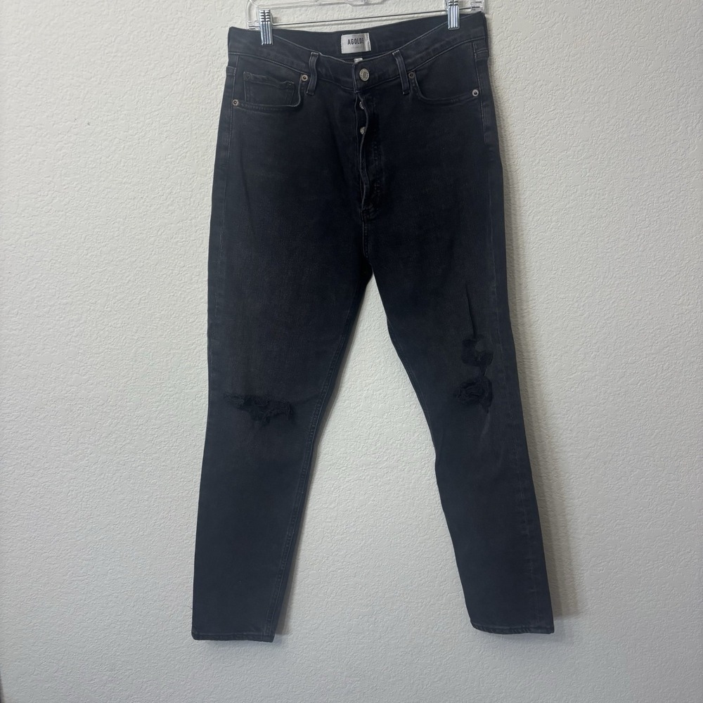 Agolde Nico High Rise Straight Leg Jeans Women's Size 31 Black Washed Denim 27"